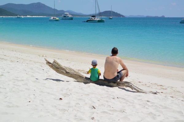 Destinations Whitsundays Whitehaven Beach Father And Son Credit Clyne